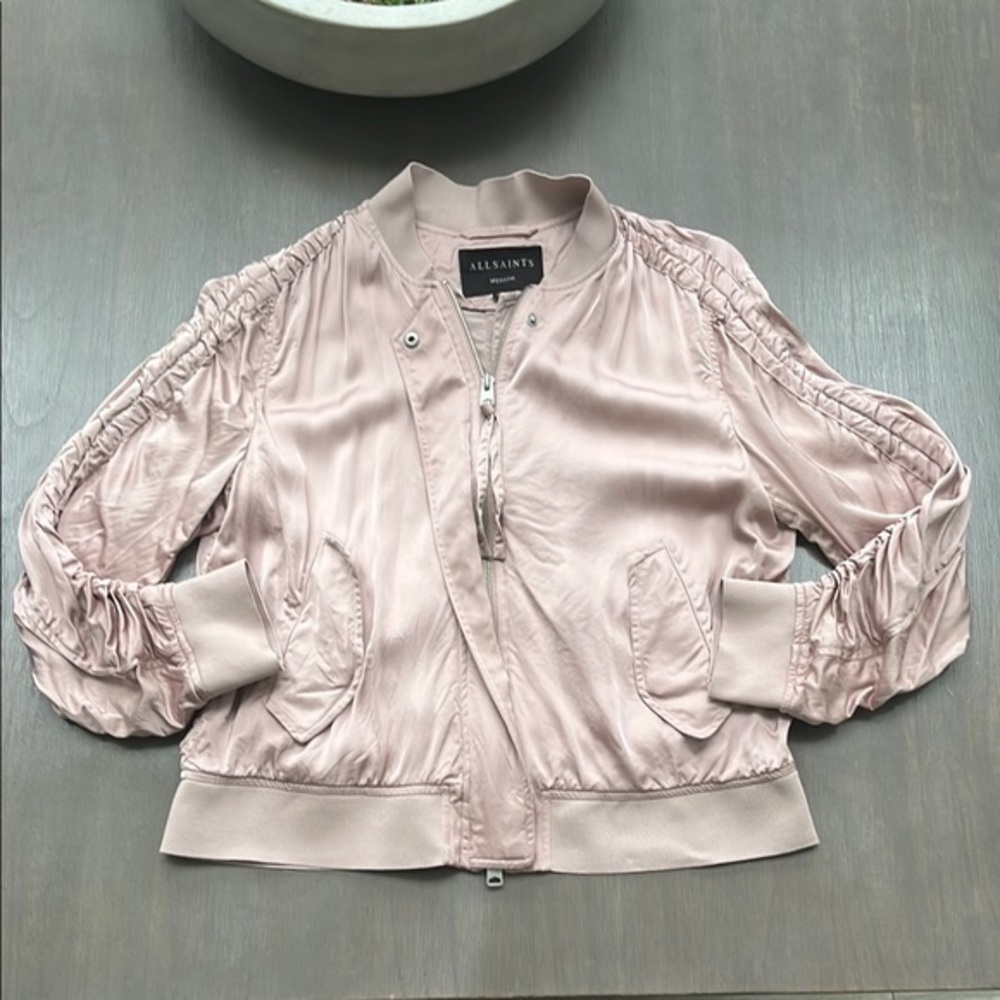 All Saints Vintage Y2K Bomber Jacket with Ruched Sleeves